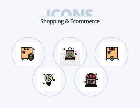 Téléchargez les illustrations : Shopping and Ecommerce Line Filled Icon Pack 5 Icon Design. ladies purse. surprise. shopping. present. gift - en licence libre de droit