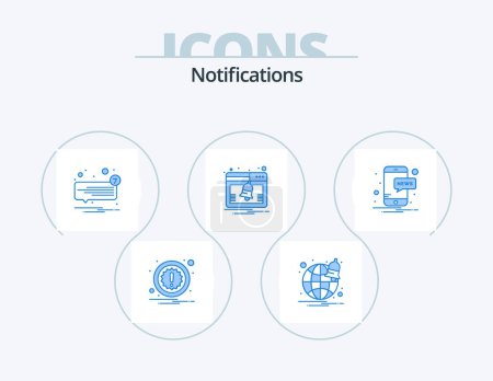 Ilustración de Notificaciones Blue Icon Pack 5 Icon Design. notificación. Móvil. sms. notificación. actividad - Imagen libre de derechos