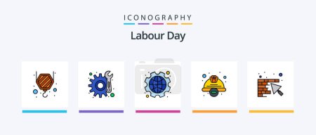 Illustration for Labour Day Line Filled 5 Icon Pack Including safety. construction. construction. cap. paint. Creative Icons Design - Royalty Free Image