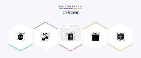 Téléchargez les illustrations : Christmas 25 Glyph icon pack including flower. shopping. bible. gift. present - en licence libre de droit
