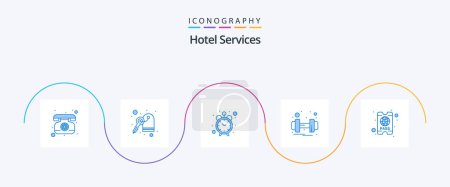 Illustration for Hotel Services Blue 5 Icon Pack Including . ticket. time. pass. service - Royalty Free Image