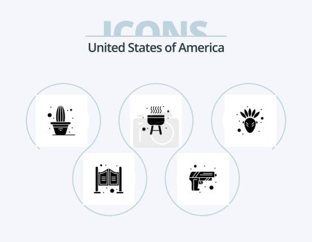 Téléchargez les illustrations : Usa Glyph Icon Pack 5 Icon Design. thanksgiving. american. cactus. cook. barbecue - en licence libre de droit