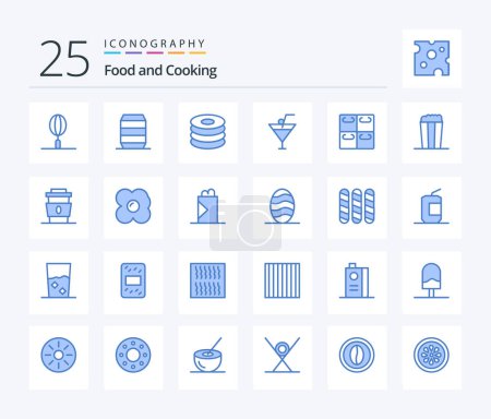Téléchargez les illustrations : Food 25 Blue Color icon pack including sushi. rolls. dish. restaurant. drink - en licence libre de droit