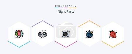 Illustration for Night Party 25 FilledLine icon pack including sweet. fruit. dis. party. music - Royalty Free Image