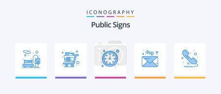 Illustration for Public Signs Blue 5 Icon Pack Including public. call. trolley. message. envelope. Creative Icons Design - Royalty Free Image