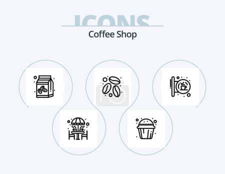 Illustration for Coffee Shop Line Icon Pack 5 Icon Design. cinnamon. table. coffee shop. furniture. chair - Royalty Free Image