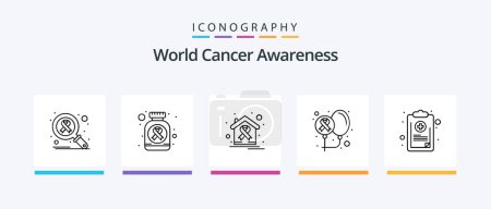 Illustration for World Cancer Awareness Line 5 Icon Pack Including disease. ribbon. cancer. oncology. world. Creative Icons Design - Royalty Free Image