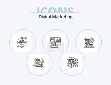 Illustration for Digital Marketing Line Icon Pack 5 Icon Design. solution. idea. ideas. bulb. marketing - Royalty Free Image