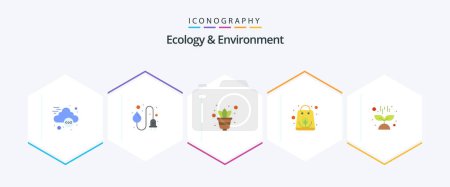 Ilustración de Ecología y Medio Ambiente 25 Pack de iconos planos incluyendo la ciencia. naturaleza. creciendo. bolsa de papel - Imagen libre de derechos