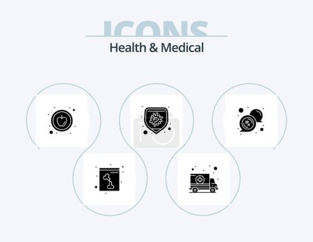 Téléchargez les illustrations : Health And Medical Glyph Icon Pack 5 Icon Design. rx. medical. food. bubble. disease - en licence libre de droit
