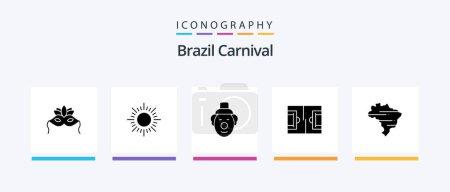 Téléchargez les illustrations : Brazil Carnival Glyph 5 Icon Pack Including circus. joker. sun. celebration. brazilian. Creative Icons Design - en licence libre de droit