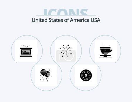 Illustration for Usa Glyph Icon Pack 5 Icon Design. coffee. tea. holiday. usa. fire - Royalty Free Image