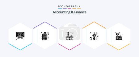 Ilustración de Contabilidad y finanzas 25 Paquete de iconos de glifos, incluyendo distribuido. finanzas. negocios. calculadora. contabilidad - Imagen libre de derechos
