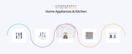 Téléchargez les illustrations : Home Appliances And Kitchen Flat 5 Icon Pack Including . salt. - en licence libre de droit