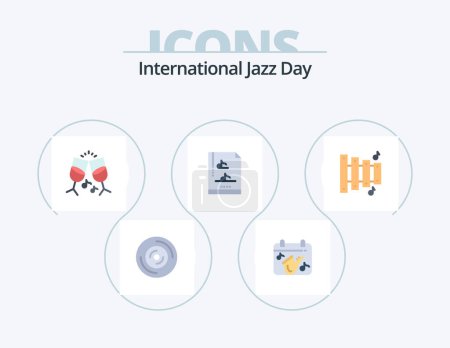 Illustration for International Jazz Day Flat Icon Pack 5 Icon Design. . equipment. glass. custom. music - Royalty Free Image