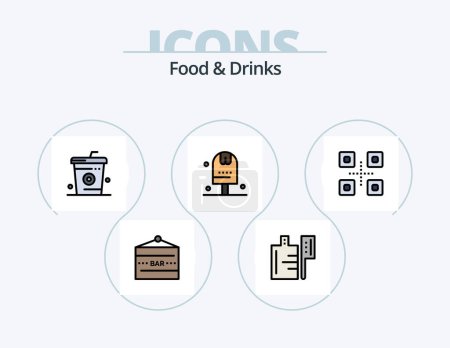 Téléchargez les illustrations : Aliments et boissons ligne rempli Icône Pack 5 Icône Design. la nourriture. boire. faire du shopping. tasse. Non. - en licence libre de droit