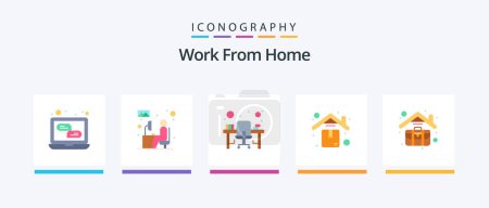 Téléchargez les illustrations : Work From Home Flat 5 Icon Pack Including box. home. working. delivery. office desk. Creative Icons Design - en licence libre de droit