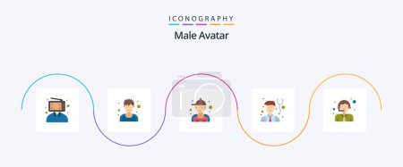 Illustration for Male Avatar Flat 5 Icon Pack Including delivery. stethoscope. sportsman. physician. repair - Royalty Free Image