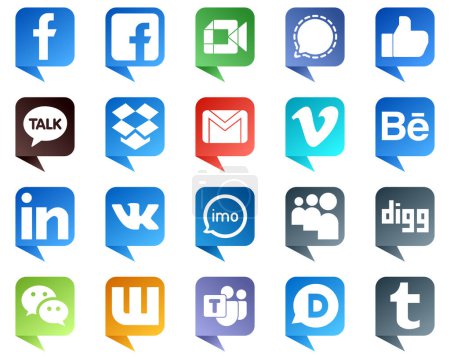 Téléchargez les illustrations : 20 Minimalist Chat bubble style Social Media Icons such as video. mail. email and dropbox icons. Editable and high resolution - en licence libre de droit