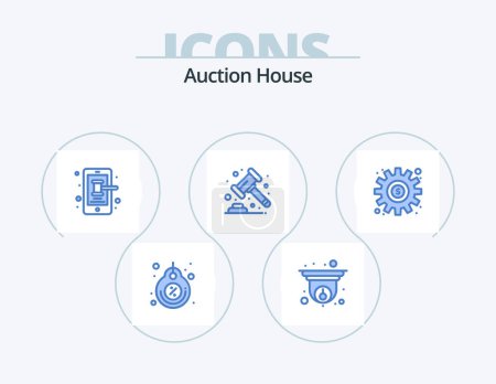 Téléchargez les illustrations : Auction Blue Icon Pack 5 Icon Design. dollar. law. information. gavel. trade - en licence libre de droit