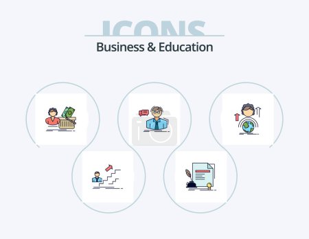 Téléchargez les illustrations : Business And Education Line Filled Icon Pack 5 Icon Design. webinar. forum. agreement. female. basket - en licence libre de droit