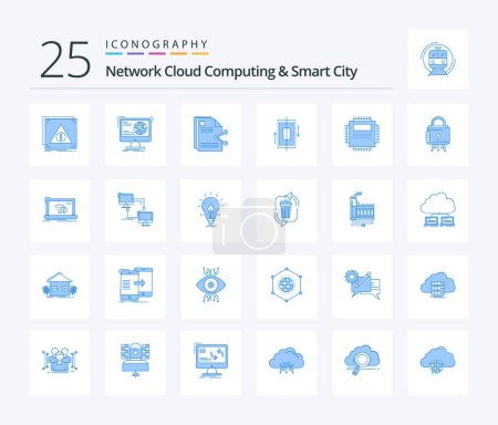 Téléchargez les illustrations : Pack d'icônes Network Cloud Computing et Smart City 25 Blue Color comprenant des données. synchroniser. site web. document. partage - en licence libre de droit