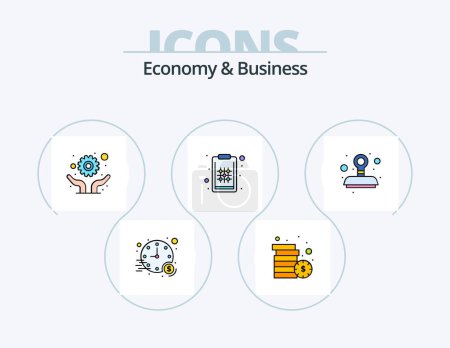 Téléchargez les illustrations : Economie et Business Line rempli Icône Pack 5 Icône Design. prime. réseau. le temps. investissement - en licence libre de droit