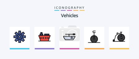 Téléchargez les illustrations : Véhicules Rempli en ligne Pack de 5 icônes inclus. transport. dériveur. Icônes créatives Design - en licence libre de droit