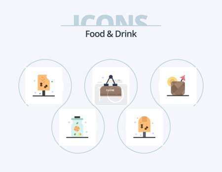 Téléchargez les illustrations : Alimentation et boisson plat Icône Pack 5 Icône Design. Presque. la nourriture. boire. produits alimentaires - en licence libre de droit