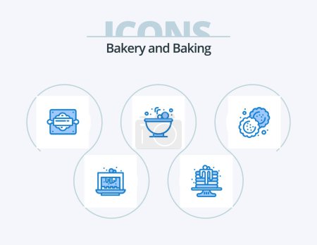 Illustration for Baking Blue Icon Pack 5 Icon Design. biscuit. salad. dessert. food. bread rolling pin - Royalty Free Image