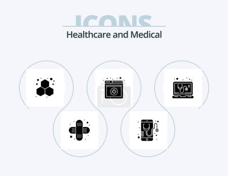 Illustration for Medical Glyph Icon Pack 5 Icon Design. online. check. chemistry. services. medical - Royalty Free Image