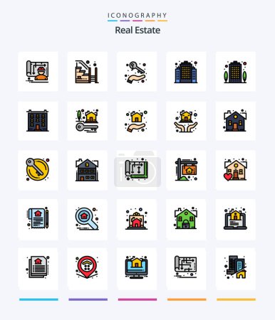 Illustration for Creative Real Estate 25 Line FIlled icon pack  Such As apartment. estate. property. building. keys - Royalty Free Image