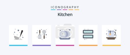 Téléchargez les illustrations : Kitchen Flat 5 Icon Pack Including . hot. plate. cup. ice. Creative Icons Design - en licence libre de droit