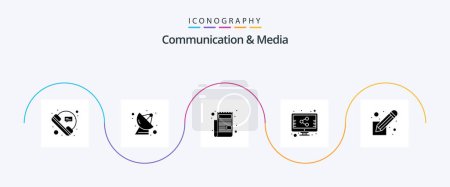Téléchargez les illustrations : Communication And Media Glyph 5 Icon Pack Including screenplay. share. technology. screen. script - en licence libre de droit