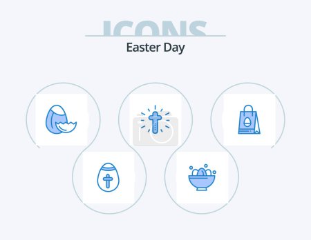 Ilustración de Easter Blue Icon Pack 5 Icon Design. Bolsa. Pascua. nido. Cruz. celebración - Imagen libre de derechos