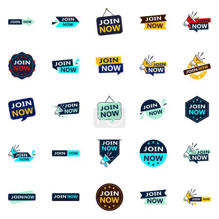 Téléchargez les illustrations : 25 High quality Typographic Designs for a premium joining campaign Join Now - en licence libre de droit