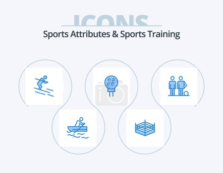 Téléchargez les illustrations : Sports Atributes And Sports Training Blue Icon Pack 5 Icon Design. football. amateur. ski. sport. ball - en licence libre de droit