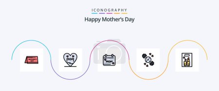 Ilustración de Happy Mothers Day Line Lleno Flat 5 Icon Pack Incluyendo cosméticos. lápiz labial. calendario. temporizador. reloj - Imagen libre de derechos