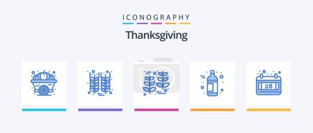Illustration for Thanksgiving Blue 5 Icon Pack Including thanks day. calendar. grain. wine. alcohol. Creative Icons Design - Royalty Free Image