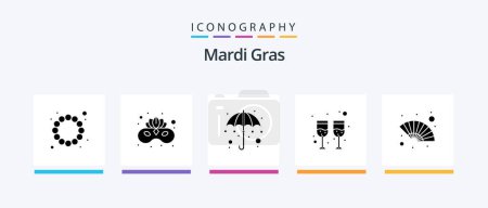 Illustration for Mardi Gras Glyph 5 Icon Pack Including wind. hand fan. gras. fan. glass. Creative Icons Design - Royalty Free Image