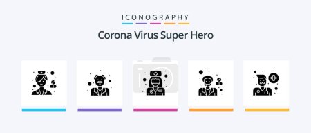 Ilustración de Paquete de iconos de Corona Virus Super Hero Glyph 5, incluido el farmacéutico. salud. viejo doctor. Mujer. atención médica. Diseño de iconos creativos - Imagen libre de derechos