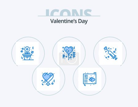 Illustration for Valentines Day Blue Icon Pack 5 Icon Design. drug. love. music. balloon. rose - Royalty Free Image