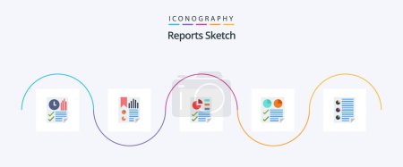 Illustration for Reports Sketch Flat 5 Icon Pack Including report. document. page. data. page - Royalty Free Image