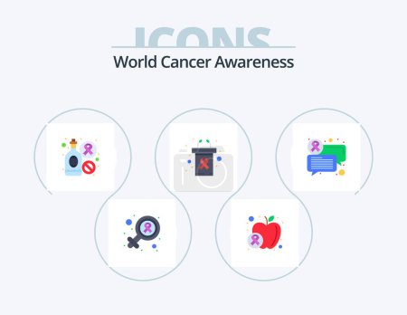 Illustration for World Cancer Awareness Flat Icon Pack 5 Icon Design. communication. cancer day. bottle. rostrum. podium - Royalty Free Image