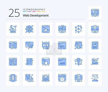 Ilustración de Desarrollo Web 25 Blue Color paquete de iconos incluyendo web. datos. página de inicio. analítica. planificación - Imagen libre de derechos