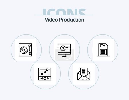Illustration for Video Production Line Icon Pack 5 Icon Design. digital audio editor. audio editing. photographic objective. viral video. video advertising - Royalty Free Image