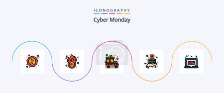 Illustration for Cyber Monday Line Filled Flat 5 Icon Pack Including laptop. monday. hot deal. cyber. package - Royalty Free Image