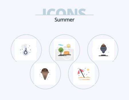 Téléchargez les illustrations : Summer Flat Icon Pack 5 Icon Design. summer. desert. temperature. sun. holiday - en licence libre de droit