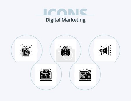 Téléchargez les illustrations : Digital Marketing Glyph Icon Pack 5 Icon Design. digital marketing. automation. bag. email marketing. advertisement - en licence libre de droit