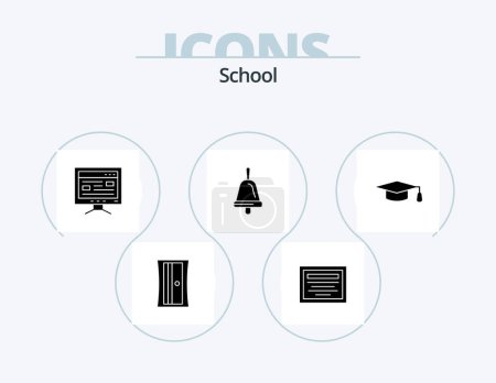 Téléchargez les illustrations : School Glyph Icon Pack 5 Icon Design. . graduation hat. study. education. school - en licence libre de droit